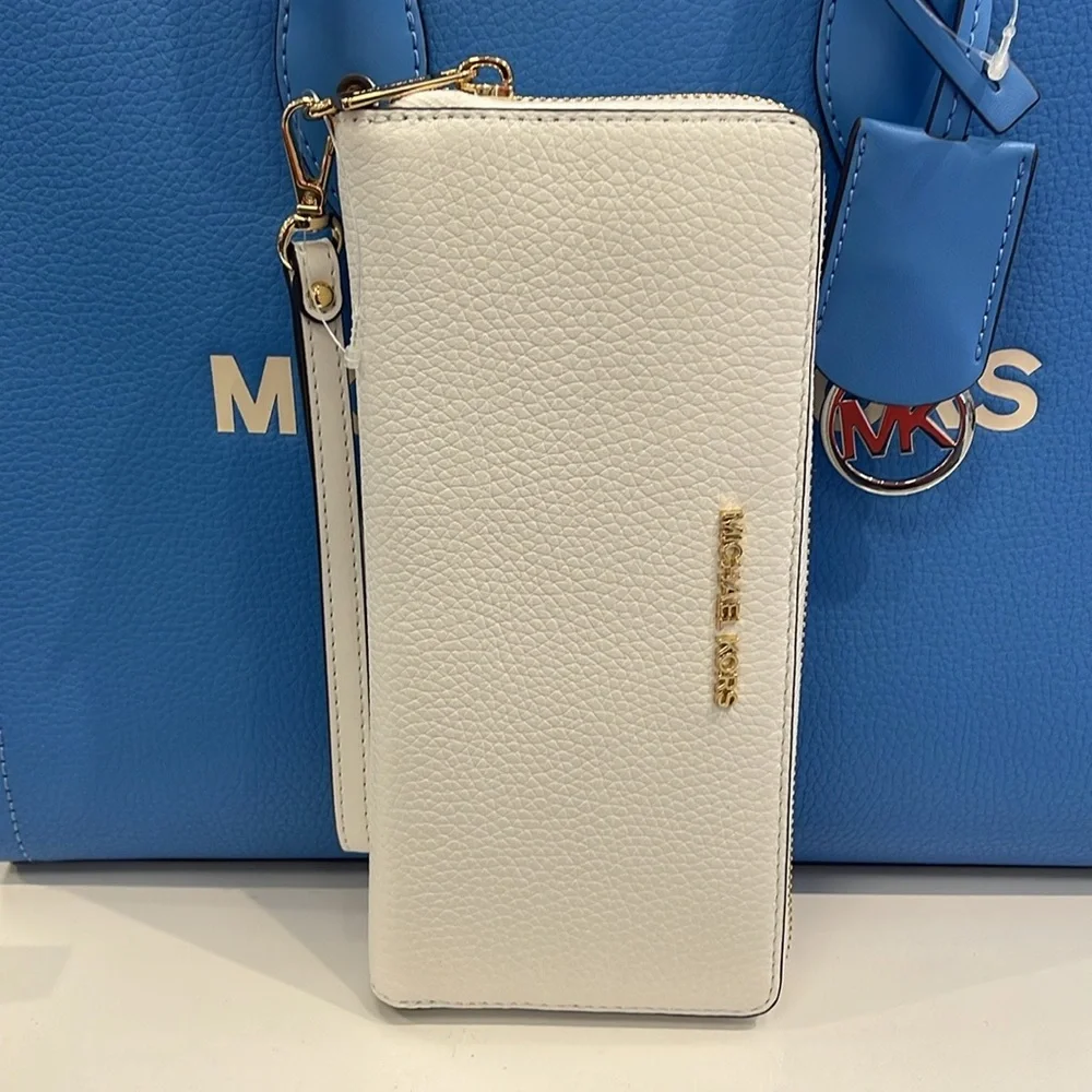 MICHAEL KORS Leather Continental Wristlet Phone Case Wallet Optic White NWT